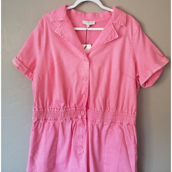 💖 NWT - Pink Denim Utility Romper - 1X - Skies Are Blue - Picture 2 of 9